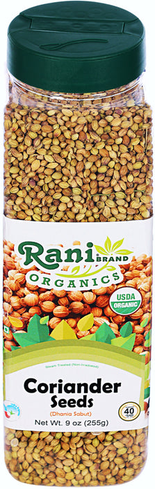 Rani Organic Coriander Seeds Whole (Dhania Sabut) 9oz (255g) PET Jar ~ All Natural | Vegan | Gluten Friendly | Indian Origin | USDA Certified Organic