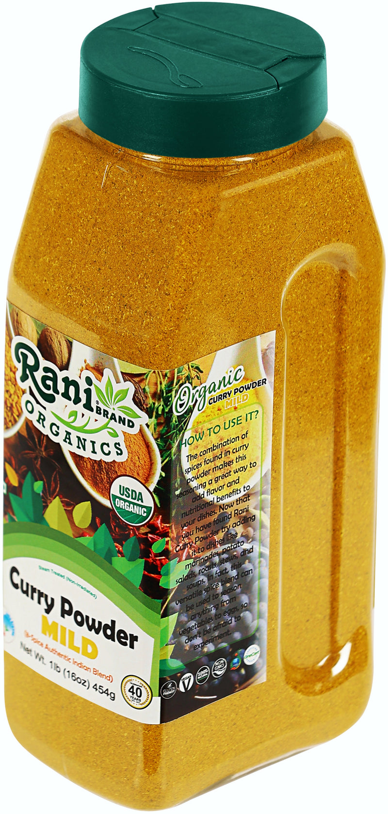 Rani Organic Curry Powder Mild (8-Spice Authentic Indian Blend) 16oz (1lb) 454g PET Jar ~ All Natural | Salt-Free | Vegan | USDA Certified Organic