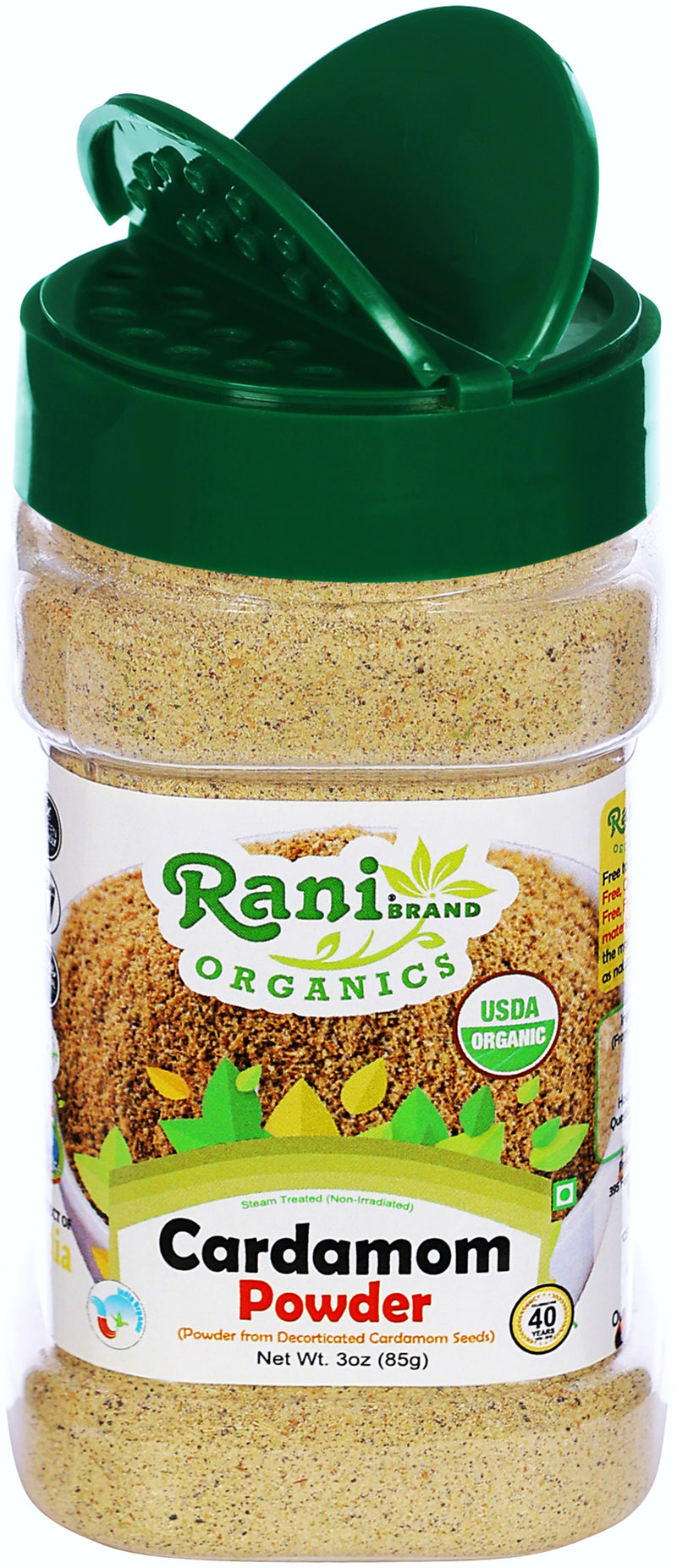 Rani Organic Cardamom (Elachi) Ground, Powder Indian Spice 3oz (85g) PET Jar ~ All Natural | Vegan | Gluten Friendly | USDA Certified Organic