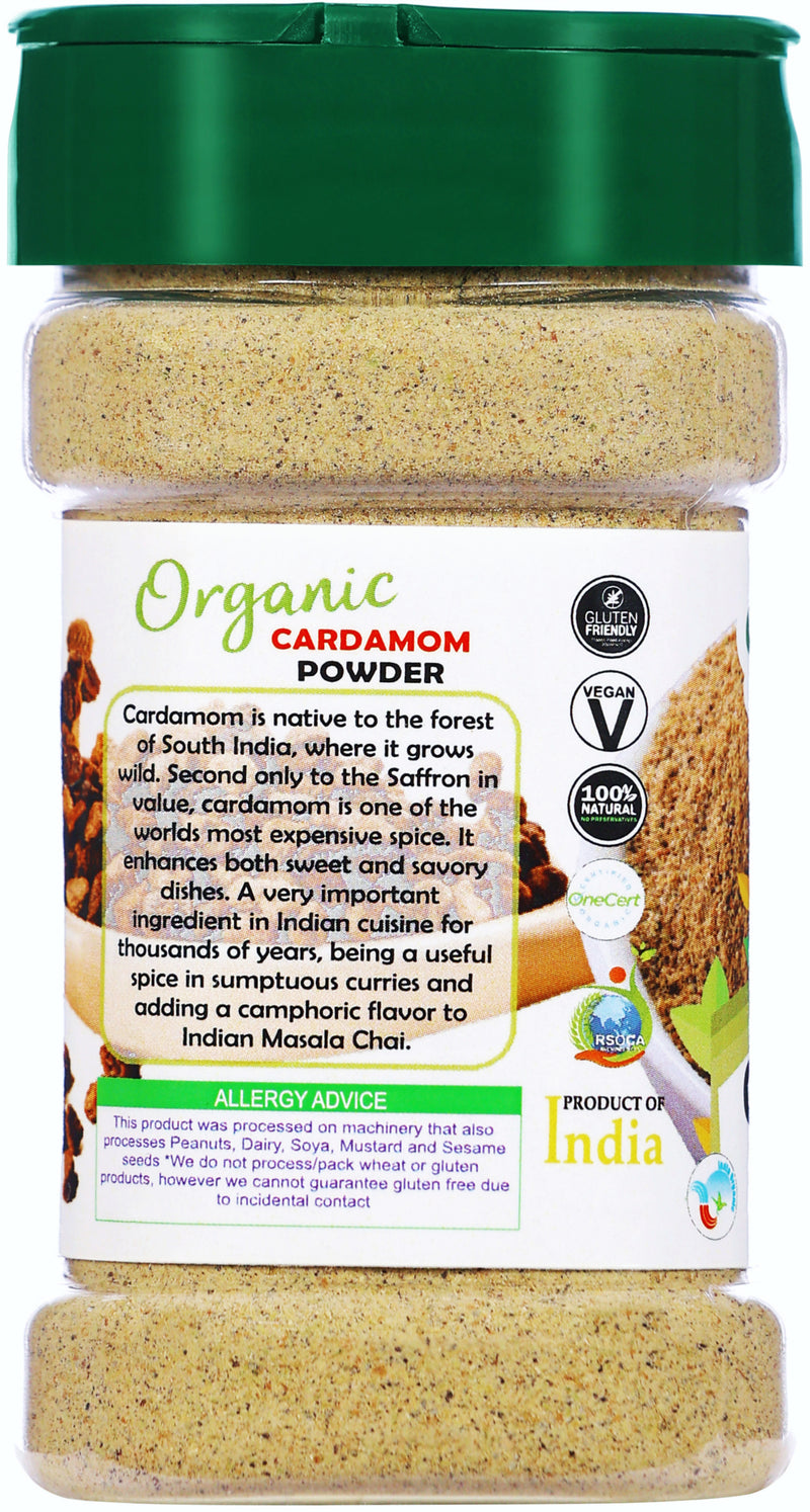 Rani Organic Cardamom (Elachi) Ground, Powder Indian Spice 3oz (85g) PET Jar ~ All Natural | Vegan | Gluten Friendly | USDA Certified Organic