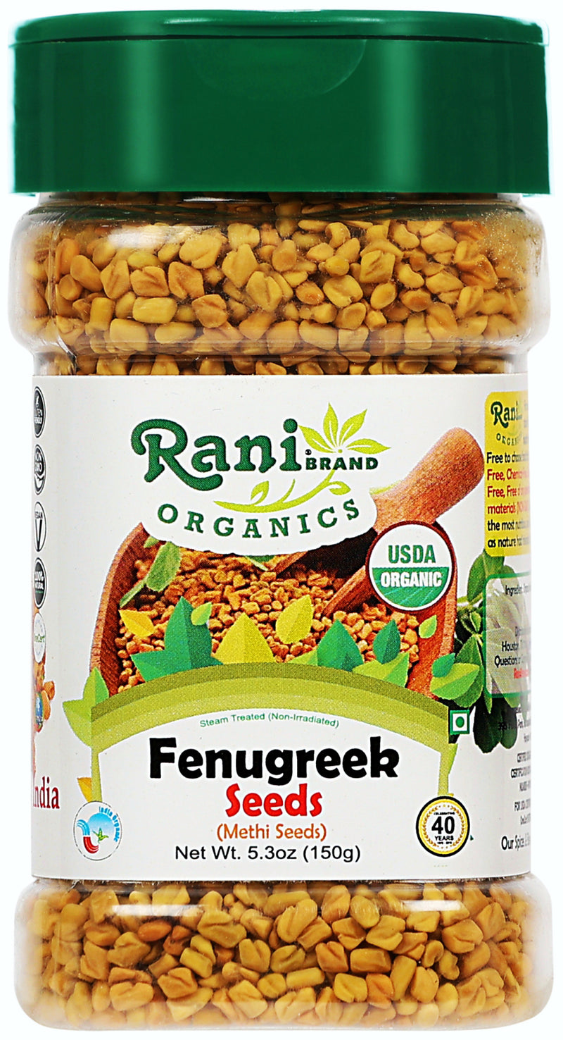 Rani Organic Fenugreek (Methi) Seeds Whole 5.29oz (150g) PET Jar, Trigonella Foenum Graecum ~ All Natural | Gluten Friendly |  USDA Certified Organic
