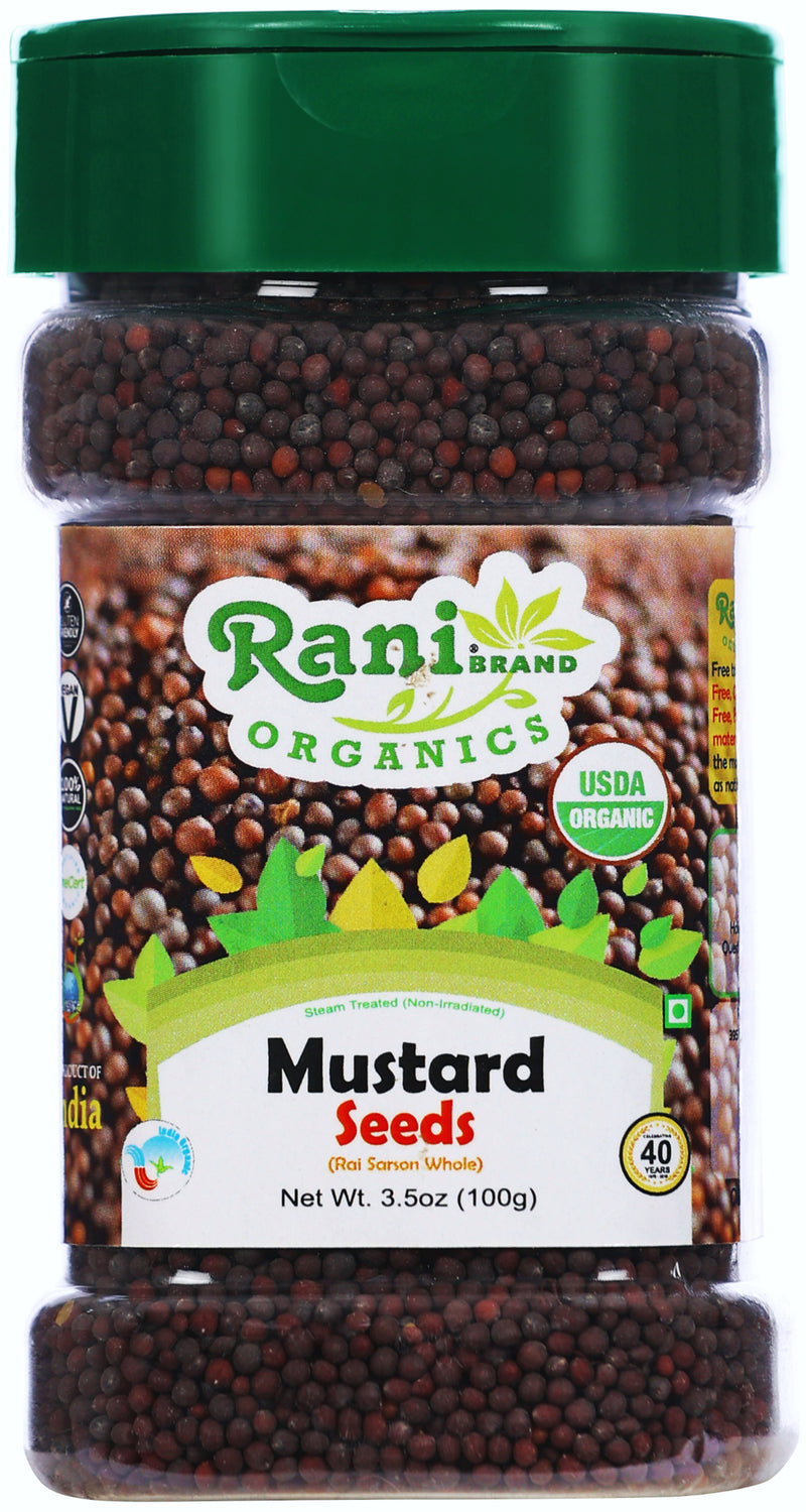 Rani Organic Black Mustard Seeds Whole Spice (Rai Sarson) 3.5oz (100g) PET Jar ~ All Natural | Vegan | Indian Origin | USDA Certified Organic
