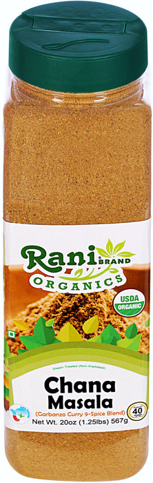 Rani Organic Chana Masala (Garbanzo Curry 9-Spice Blend) 20oz (1.25lbs) 567g PET Jar ~ All Natural | Gluten Friendly | USDA Certified Organic
