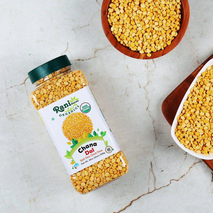 Rani Organic Chana Dal (Split Desi Chickpeas without skin) 32oz (2lbs) 908g PET Jar ~ All Natural | Vegan | Gluten Friendly | USDA Certified Organic
