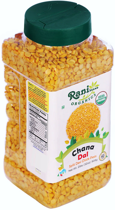 Rani Organic Chana Dal (Split Desi Chickpeas without skin) 32oz (2lbs) 908g PET Jar ~ All Natural | Vegan | Gluten Friendly | USDA Certified Organic