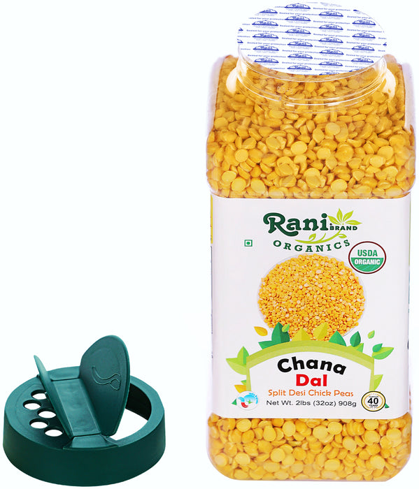 Rani Organic Chana Dal (Split Desi Chickpeas without skin) 32oz (2lbs) 908g PET Jar ~ All Natural | Vegan | Gluten Friendly | USDA Certified Organic