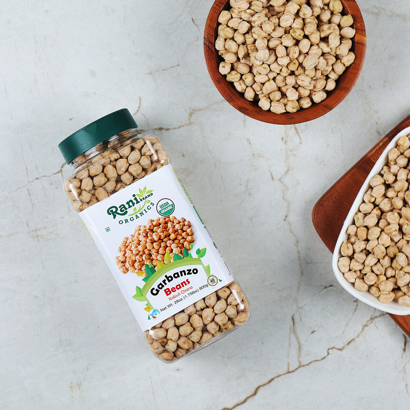 Rani Organic Garbanzo Beans (Kabuli Chana) 28oz (800g) PET Jar ~ All Natural | Vegan | Gluten Friendly | NON-GMO | USDA Certified Organic