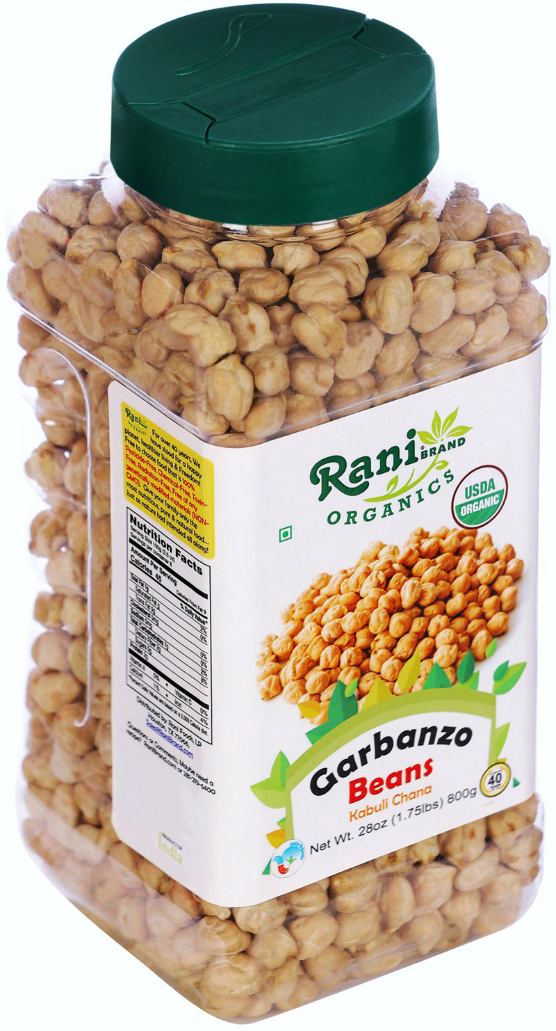Rani Organic Garbanzo Beans (Kabuli Chana) 28oz (800g) PET Jar ~ All Natural | Vegan | Gluten Friendly | NON-GMO | USDA Certified Organic
