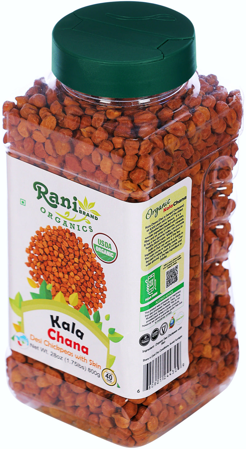 Rani Organic Kala Chana (Desi Chickpeas with Skin) 28oz (800g) PET Jar ~ All Natural | Vegan | Gluten Friendly | NON-GMO | USDA Certified Organic