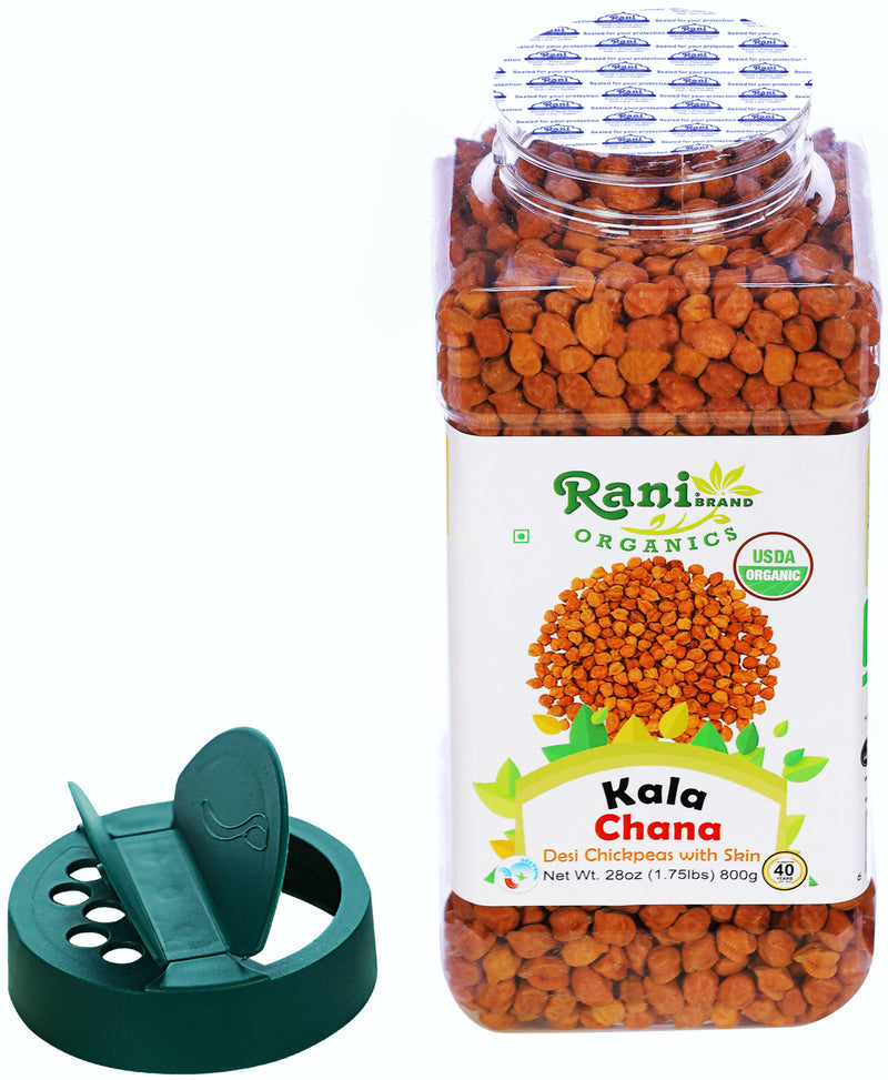 Rani Organic Kala Chana (Desi Chickpeas with Skin) 28oz (800g) PET Jar ~ All Natural | Vegan | Gluten Friendly | NON-GMO | USDA Certified Organic