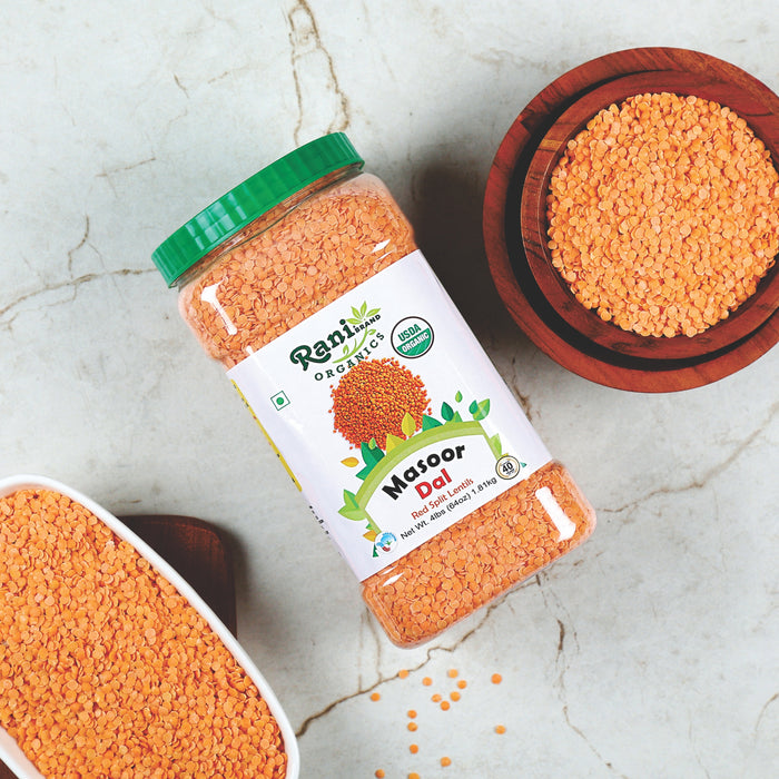 Rani Organic Masoor Dal (Red Split Lentils) 64oz (4lbs) 1.81kg Bulk PET Jar ~ All Natural | Vegan | Gluten Friendly | NON-GMO | USDA Certified Organic