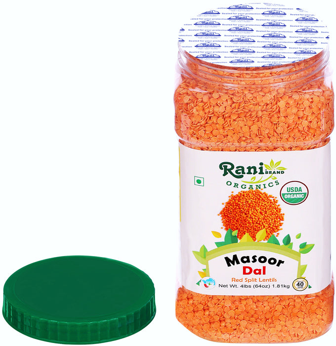 Rani Organic Masoor Dal (Red Split Lentils) 64oz (4lbs) 1.81kg Bulk PET Jar ~ All Natural | Vegan | Gluten Friendly | NON-GMO | USDA Certified Organic