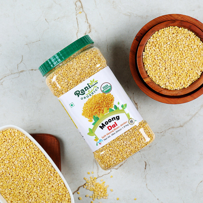 Rani Organic Moong Dal (Split Moong Beans Skinless) Indian Lentils 64oz (4lbs)1.81kg ~ All Natural | Vegan | Gluten Friendly | NON-GMO | Indian Origin