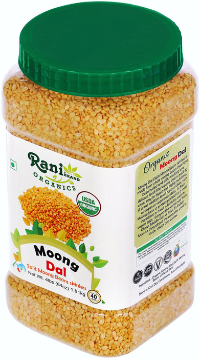 Rani Organic Moong Dal (Split Moong Beans Skinless) Indian Lentils 64oz (4lbs)1.81kg ~ All Natural | Vegan | Gluten Friendly | NON-GMO | Indian Origin