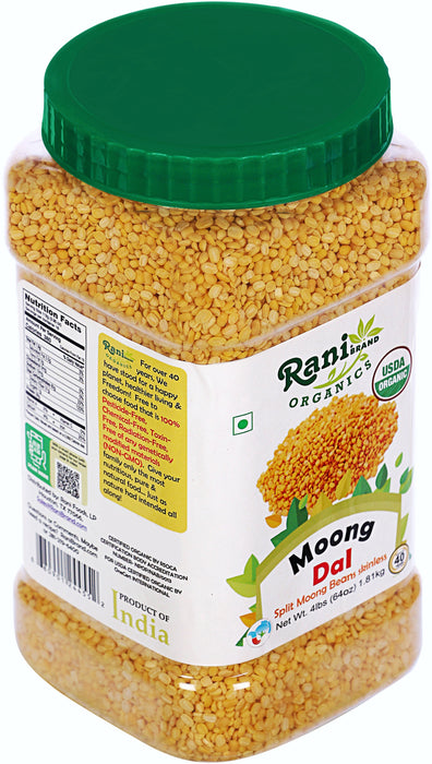 Rani Organic Moong Dal (Split Moong Beans Skinless) Indian Lentils 64oz (4lbs)1.81kg ~ All Natural | Vegan | Gluten Friendly | NON-GMO | Indian Origin