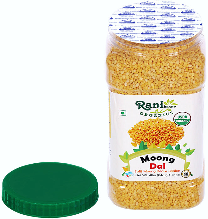 Rani Organic Moong Dal (Split Moong Beans Skinless) Indian Lentils 64oz (4lbs)1.81kg ~ All Natural | Vegan | Gluten Friendly | NON-GMO | Indian Origin