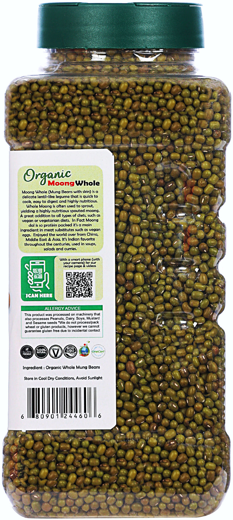 Rani Organic Moong Whole (Whole Mung Beans with Skin) Indian Lentils 32oz (2lbs) 908g PET Jar ~ All Natural | Vegan | Gluten Friendly | NON-GMO