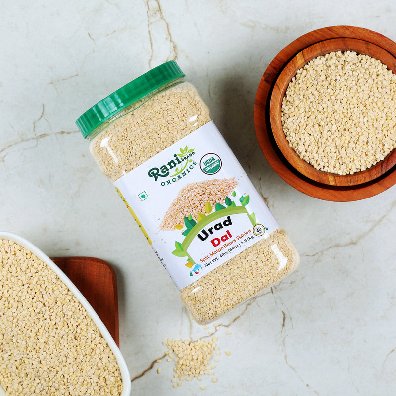 Rani Organic Urid/Urad Dal Chilka Indian Lentils 64oz (4lbs) 1.81kg Bulk PET Jar ~ All Natural | Vegan | Gluten Friendly | NON-GMO | Indian Origin