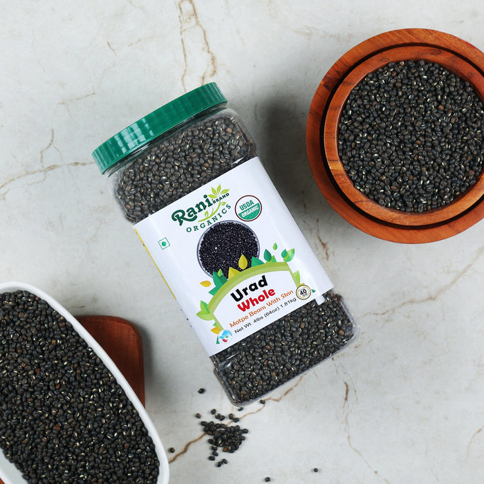 Rani Organic Urid/Urad Whole Black Indian Lentils 64oz (4lbs) 1.81kg Bulk PET Jar ~ All Natural | Vegan | Gluten Friendly | NON-GMO | Indian Origin