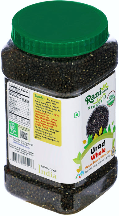 Rani Organic Urid/Urad Whole Black Indian Lentils 64oz (4lbs) 1.81kg Bulk PET Jar ~ All Natural | Vegan | Gluten Friendly | NON-GMO | Indian Origin