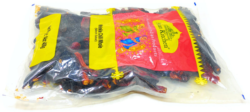 Asian Kitchen Wrinkled Chilies Whole Stemless (Mirch Sabut) 14oz (400g) ~ All Natural | Vegan | No Colors | Gluten Friendly | Indian Origin