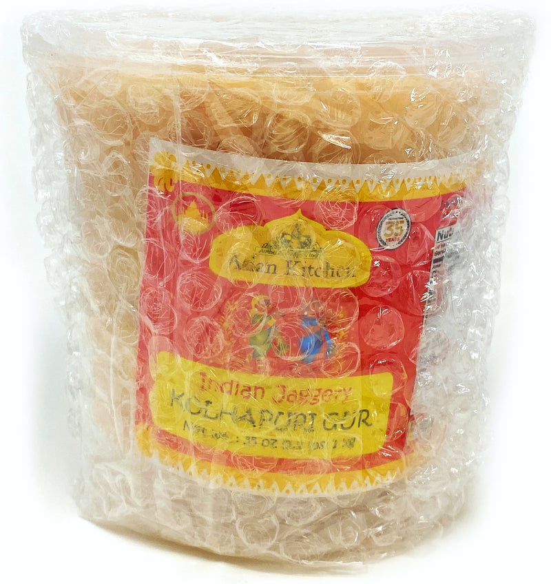 Asian Kitchen Kolhapuri Gur (Jaggery) 35oz (2.2lbs) 1kg PET Jar ~ Unrefined Cane Sugar | No Color added | Gluten Friendly | Vegan | NON-GMO