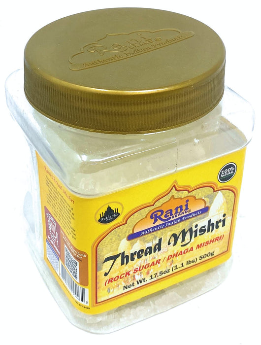 Thread Misri (Rock Sugar/Dhaga Mishri) - 17.5oz (1.1lbs) 500g PET Jar - Rani Brand Authentic Indian Products
