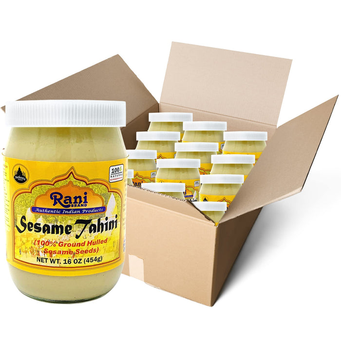 Rani Sesame Tahini (Sesame Butter) 16oz (1lb) 454g, Pack of 12, Glass Jar, Vegan, No added sugar, No Sodium ~ Gluten Free | NON-GMO | USA Made