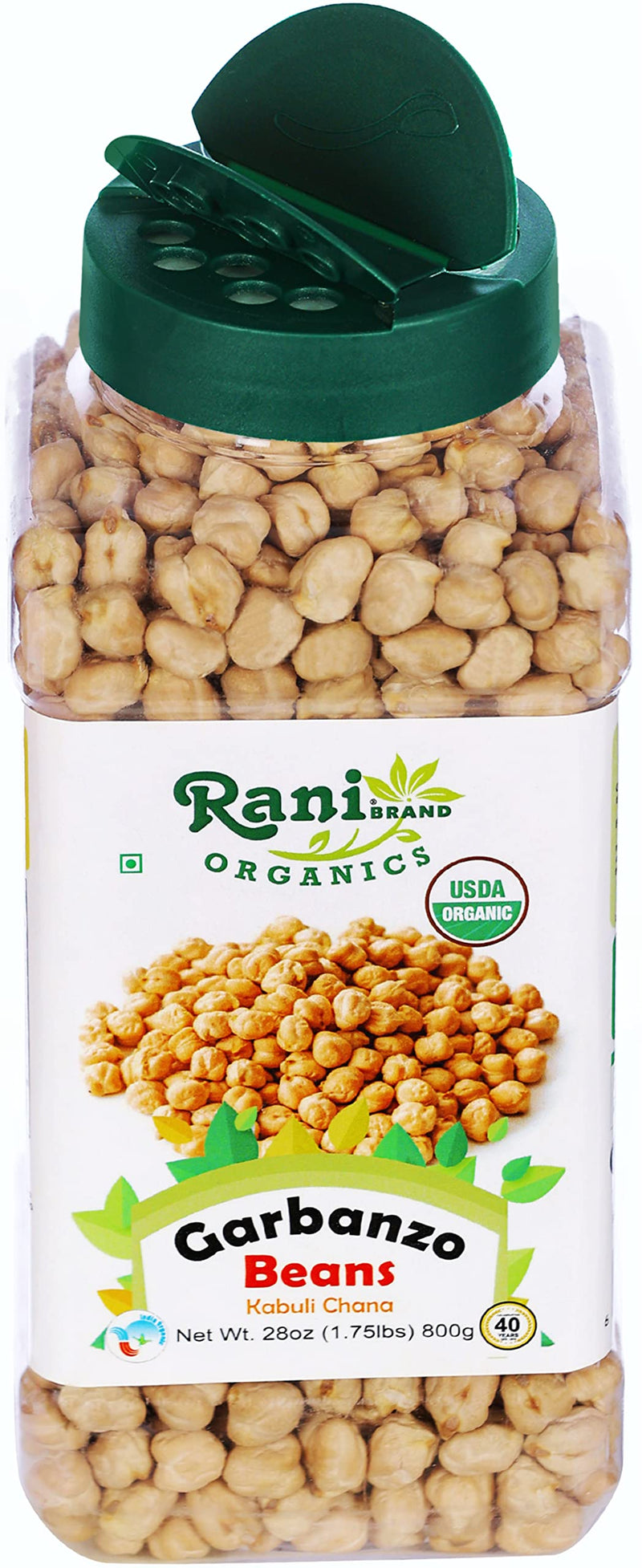 Rani Organic Garbanzo Beans (Kabuli Chana) 28oz (800g) PET Jar ~ All Natural | Vegan | Gluten Friendly | NON-GMO | USDA Certified Organic