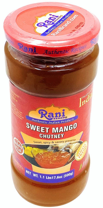 Rani Sweet Mango Chutney (Indian Preserve) 17.6oz (1.1lbs) 500g Glass Jar, Ready to eat, Vegan, Pack of 5+1 FREE ~ Gluten Free, All Natural, NON-GMO