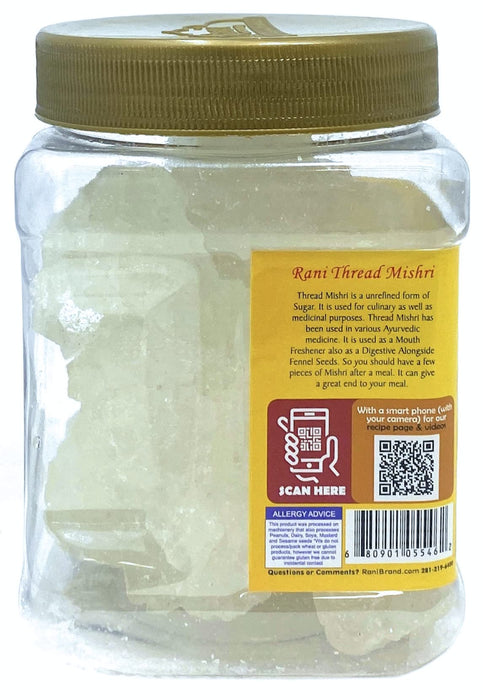 Thread Misri (Rock Sugar/Dhaga Mishri) - 17.5oz (1.1lbs) 500g PET Jar - Rani Brand Authentic Indian Products