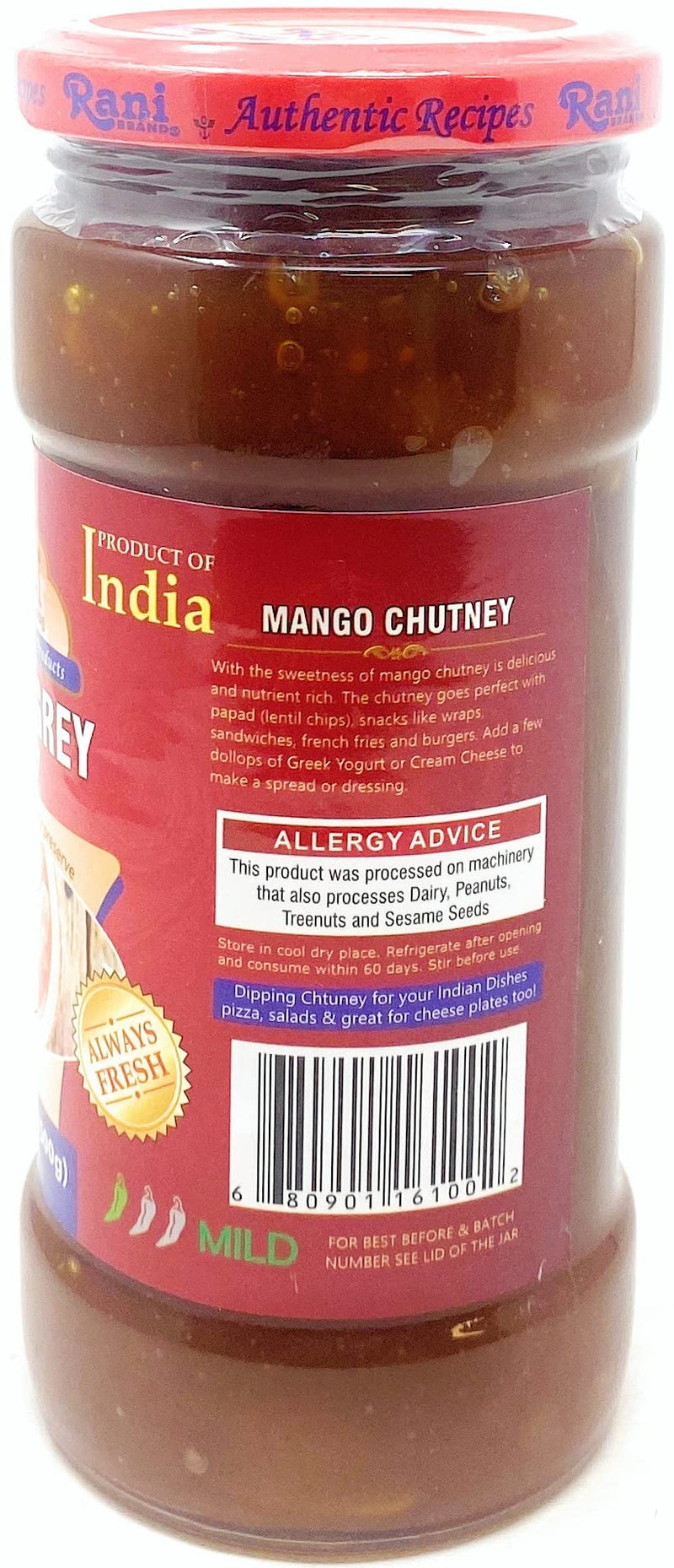 Rani Major Grey Mango Chutney (Indian Preserve) 17.6oz (1.1lbs) 500g Glass Jar, Ready to eat, Vegan, Pack of 5+1 FREE ~ Gluten Free, All Natural
