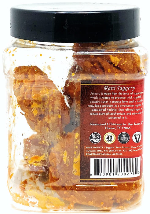 Rani Rose Jaggery (Gur) Indian Unrefined Raw Cane Sugar 17.5oz (1.1lbs) 500g PET Jar ~ Gluten Friendly | Vegan | NON-GMO | No Salt or fillers