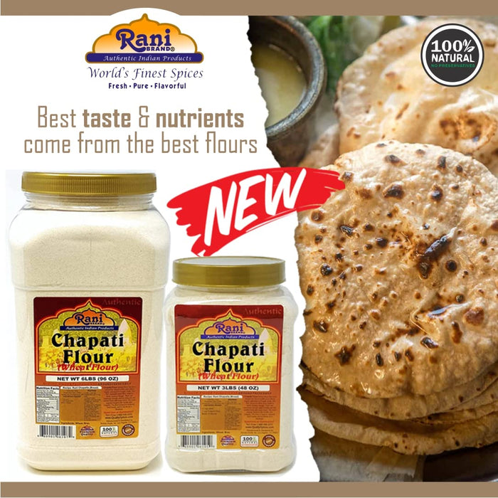 Rani Chapati Flour (100% Pure Whole Wheat Atta), For Making Roti & Indian Breads 48oz (3lbs) 1.36kg PET Jar ~ All Natural | Vegan