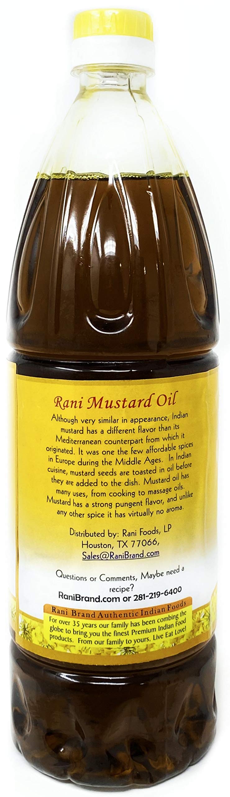 Rani Mustard Oil (Kachi Ghani) 33.8 Ounce (1 Liter) Pack of 2, NON-GMO | Gluten Free | Vegan | 100% Natural