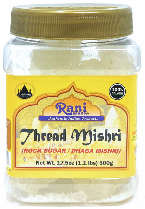 Thread Misri (Rock Sugar/Dhaga Mishri) - 17.5oz (1.1lbs) 500g PET Jar - Rani Brand Authentic Indian Products