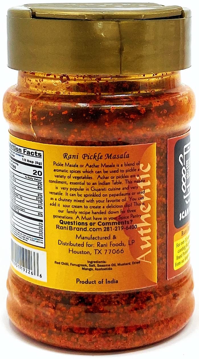 Rani Pickle (Achar) Masala Natural Indian Spice Blend 3oz (85g) PET Jar ~ All Natural | Vegan | Gluten Friendly | NON-GMO | No colors | Indian Origin