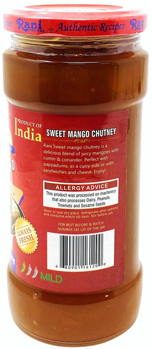 Rani Sweet Mango Chutney (Indian Preserve) 17.6oz (1.1lbs) 500g Glass Jar, Ready to eat, Vegan, Pack of 5+1 FREE ~ Gluten Free, All Natural, NON-GMO