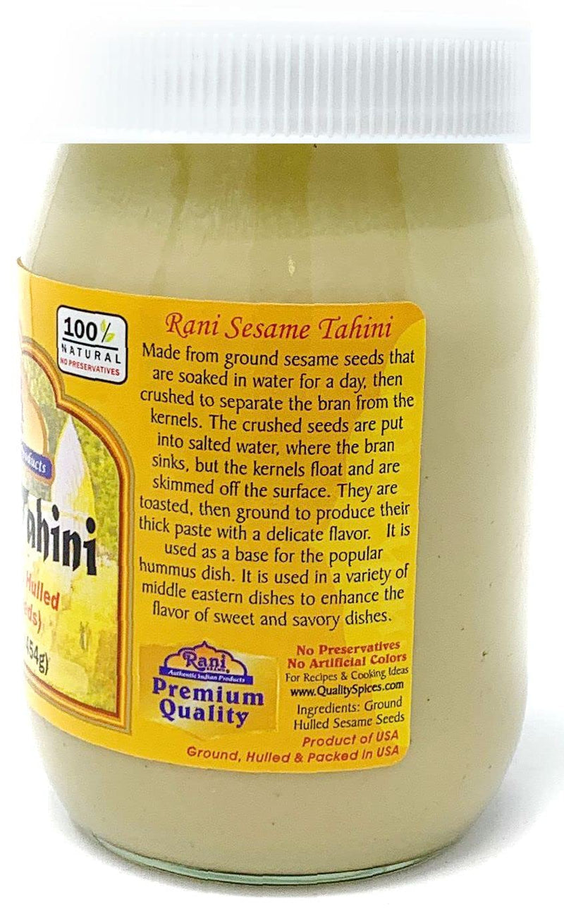 Rani Sesame Tahini (Sesame Butter) 16oz (1lb) 454g, Pack of 2, Glass Jar, Vegan, No added sugar, No Sodium ~ Gluten Free | NON-GMO | USA Made