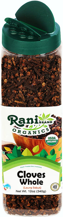 Rani Organic Cloves Whole (Laung Sabut) 12oz (340g) PET Jar, Great for Food, Tea, Pomander Balls and Potpourri ~ All Natural | USDA Certified Organic