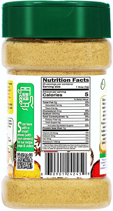 Rani Organic Chat Masala (8-Spice Seasoning Salt) Tangy Indian Seasoning 3.5oz (100g) PET Jar ~ All Natural | Indian Origin | USDA Certified Organic