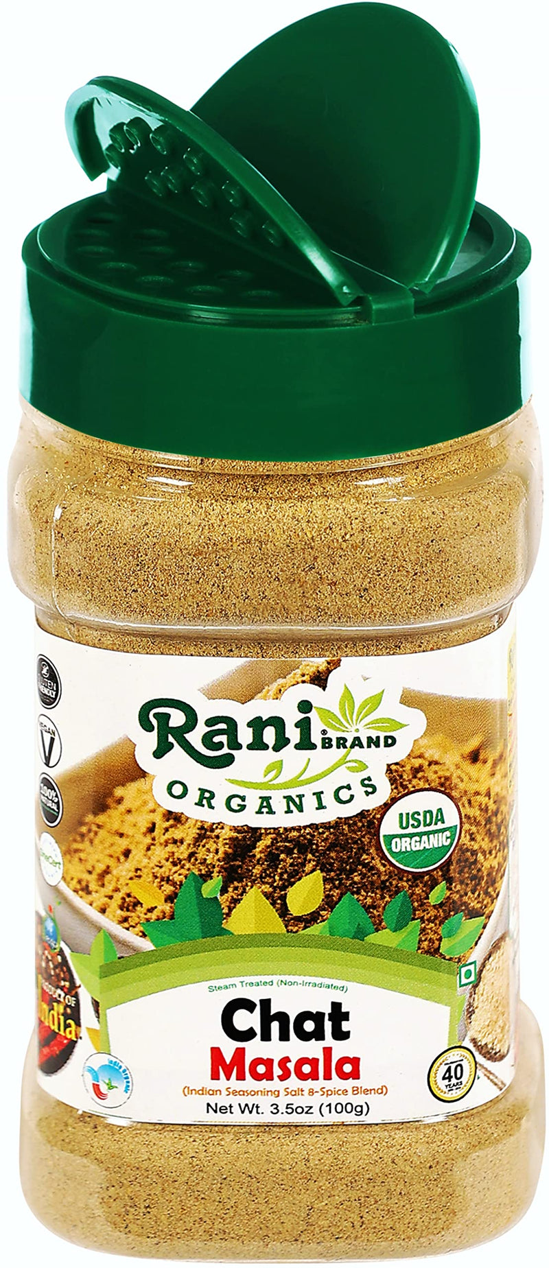 Rani Organic Chat Masala (8-Spice Seasoning Salt) Tangy Indian Seasoning 3.5oz (100g) PET Jar ~ All Natural | Indian Origin | USDA Certified Organic