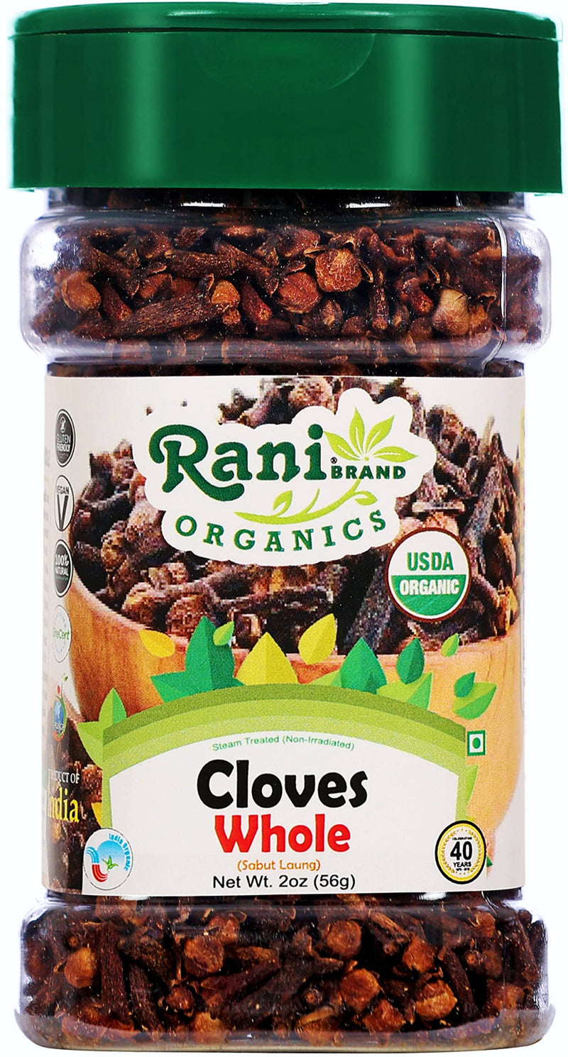 Rani Organic Cloves Whole (Laung Sabut) 2oz (56g) PET Jar, Great for Food, Tea, Pomander Balls and Potpourri ~ All Natural | USDA Certified Organic