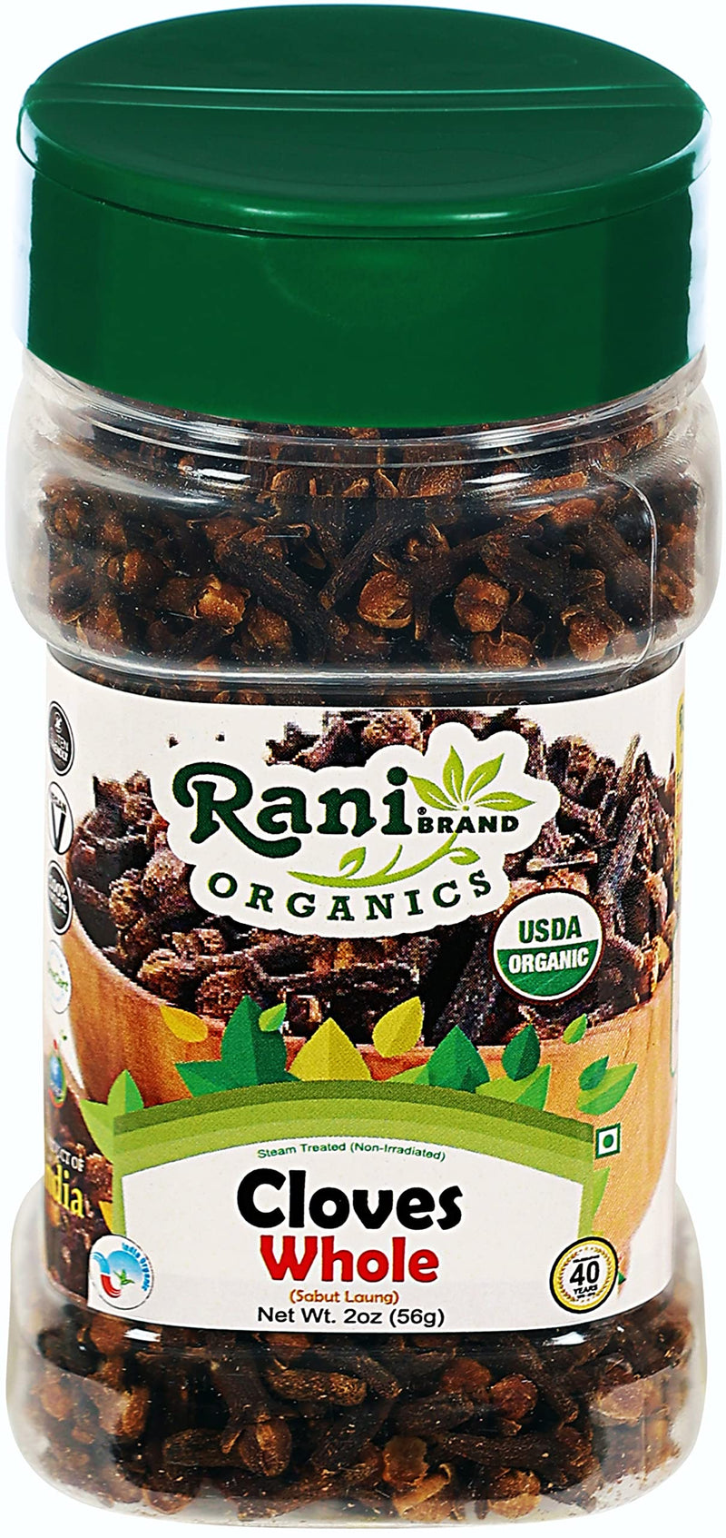 Rani Organic Cloves Whole (Laung Sabut) 2oz (56g) PET Jar, Great for Food, Tea, Pomander Balls and Potpourri ~ All Natural | USDA Certified Organic