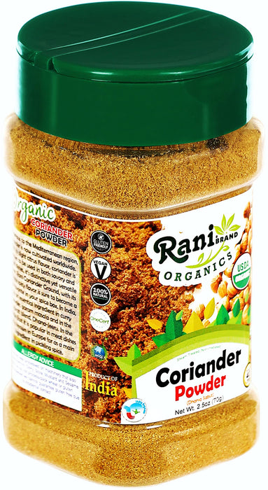 Rani Organic Coriander Powder (Dhania Powder 2.5oz (70g) PET Jar ~ All Natural | Vegan | Gluten Friendly | Indian Origin | USDA Certified Organic