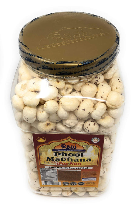 Rani Phool Makhana (Fox Nut / Popped Lotus Seed) 9.4oz (270g) PET Jar ~ Plain Raw Uncooked | ~ All Natural | Vegan | Gluten Friendly | NON-GMO