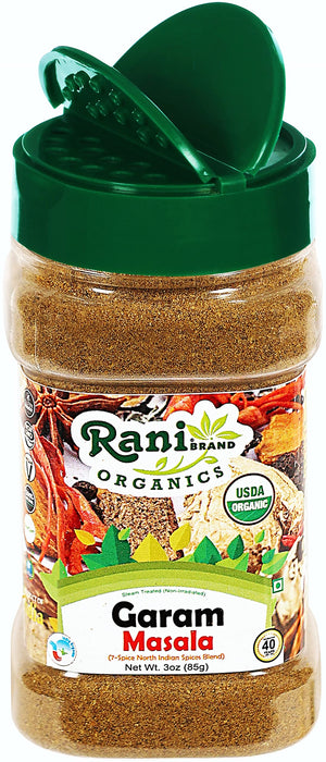 Rani Organic Garam Masala (7-Spice North Indian Spices Blend) 3oz (85g) PET Jar ~ All Natural | Salt-Free | Indian Origin | USDA Certified Organic