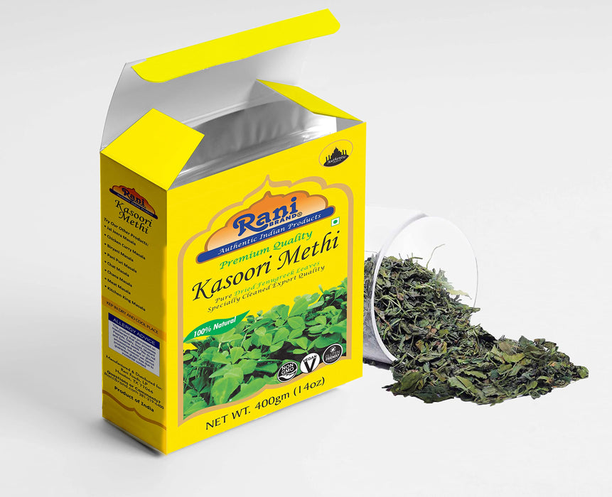 Rani Fenugreek Leaves Dried, All Natural (Kasoori Methi) 400g (14oz) ~ Gluten Friendly | NON-GMO ~ Vegan