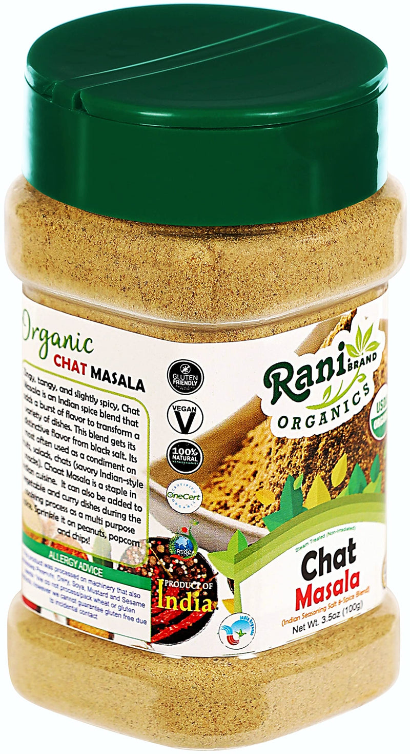 Rani Organic Chat Masala (8-Spice Seasoning Salt) Tangy Indian Seasoning 3.5oz (100g) PET Jar ~ All Natural | Indian Origin | USDA Certified Organic
