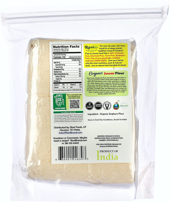 Rani Organic Juwar (Sorghum) Flour 32oz (2lbs) 908g ~ All Natural | Vegan | Gluten Friendly | NON-GMO | Indian Origin | USDA Certified Organic